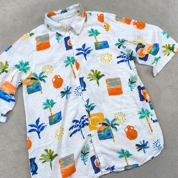 Label of Love Linen Button Up Shirt S Women White Tropical Mediterranean Coastal — photo 2